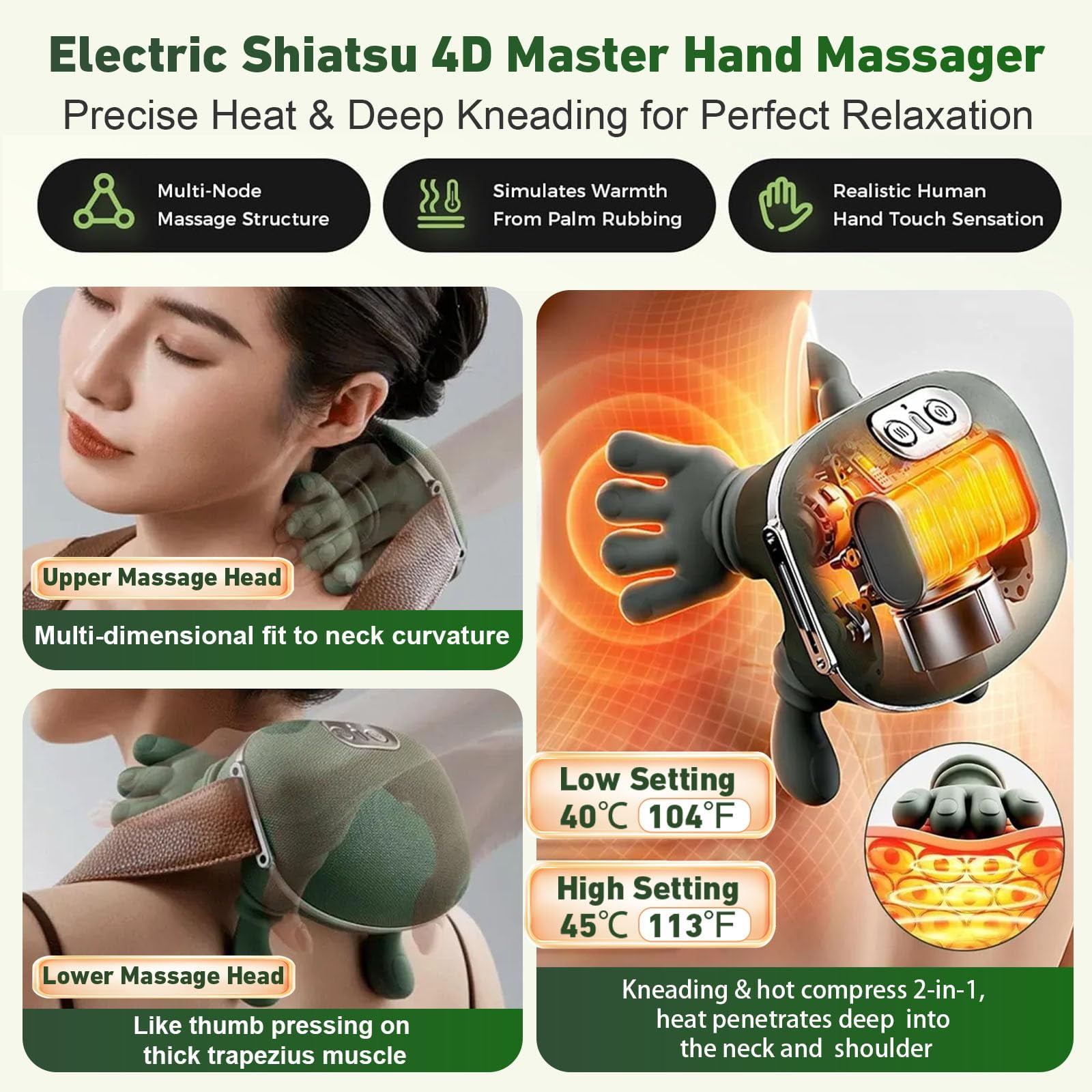 JMLPxx Neck Massager With Heat For Pain Relief Deep Tissue Cordless Neck And Shoulder Massager With Heat And Fingers Bionic Hand Electric Cervical Back Massagers