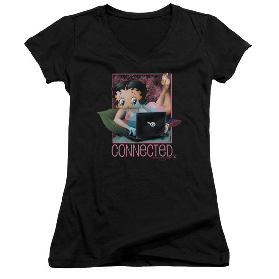 Betty Boop Connected Junior Women's T-Shirt V-Neck Black