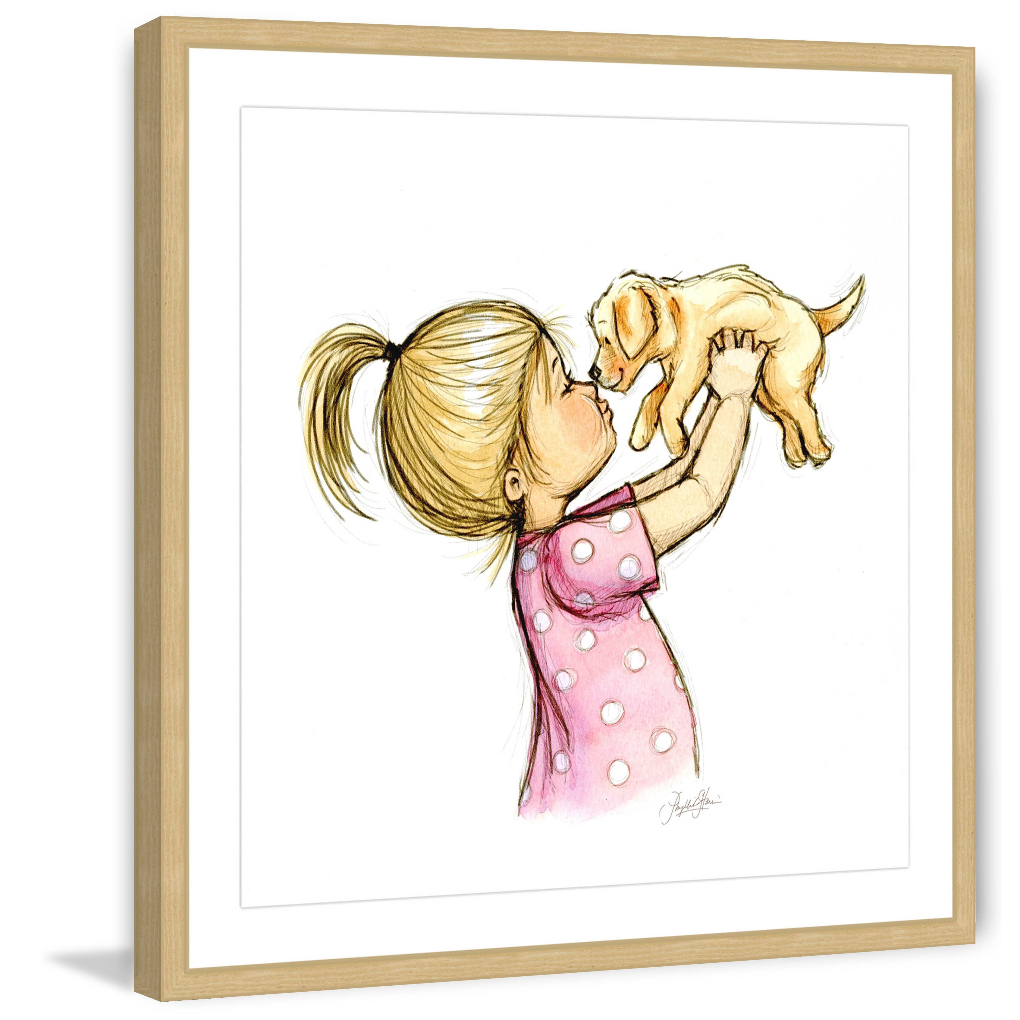 Marmont Hill "Puppy Loves Girl" By Phyllis Harris Framed Painting Art Print, 32.0" x 1.5"