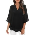 thumbnail image 3 of Women's V Neck Blouse Ruffle Detail 3/4 Sleeve Chiffon Casual Tunic Top, 3 of 5