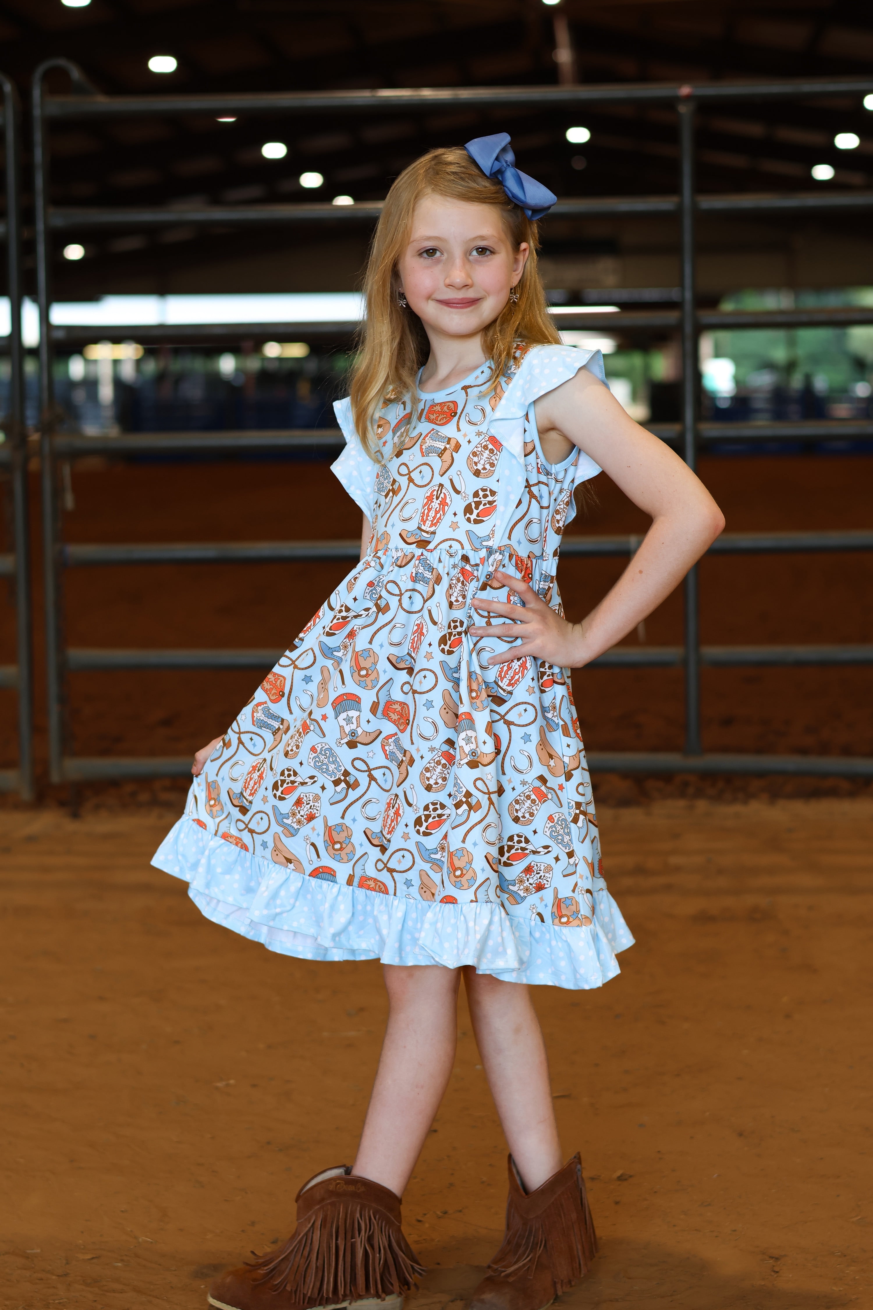 Millie Loves Lily Girls Blue Howdy Boots Dress & Dot Short Set,Toddler Girl,Size 3t(2PCS)