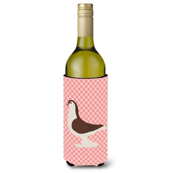 Carolines Treasures BB7943LITERK Large Pigeon Pink Check Wine Bottle Beverge Insulator Hugger