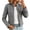 Gray, variant on Women's Faux Suede Military Jacket Stand Collar Long Sleeves Zip Up Cropped Coat with Buttons Pockets Casual Lightweight Daily Wear Fall Winter Top