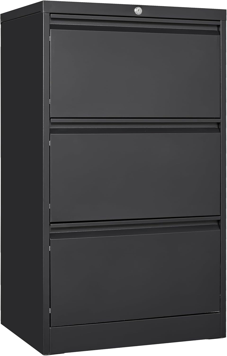 3 Drawer Lateral File Cabinet with Lock, Heavy Duty Metal Filing Cabinet for Home Office, Wide Lockable Drawers & Business Card Holder, Fits Legal/Letter/F4/A4 Hanging Files, Black File Cabinet