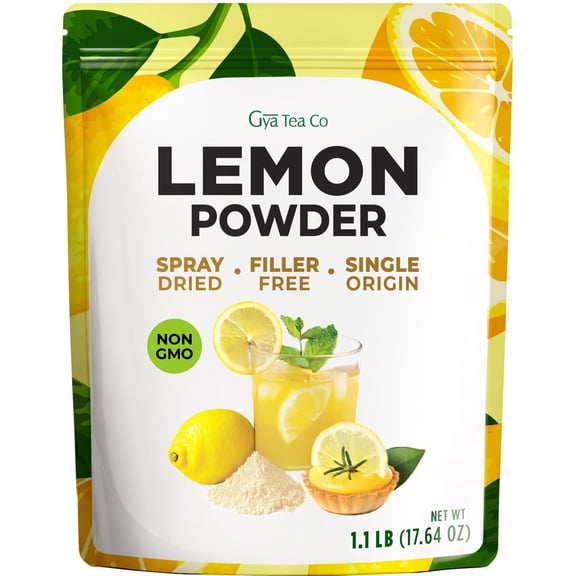 Gya Tea Co Lemon Powder 1.1lb (17.64 Oz) - 100% Fresh Natural Consistent Lemon Taste, No Sugar & Additives - Great Flavour For Drinks, Baking - Non-GMO, Filler Free, Vegan-Friendly