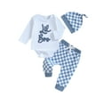 thumbnail image 2 of Elippeo Baby Boy Girl Fall Outfits, Letter Embroidery Long Sleeve Romper Checkerboard Pants Hat 3 Piece Set 3 6 12 18 Months, 2 of 10