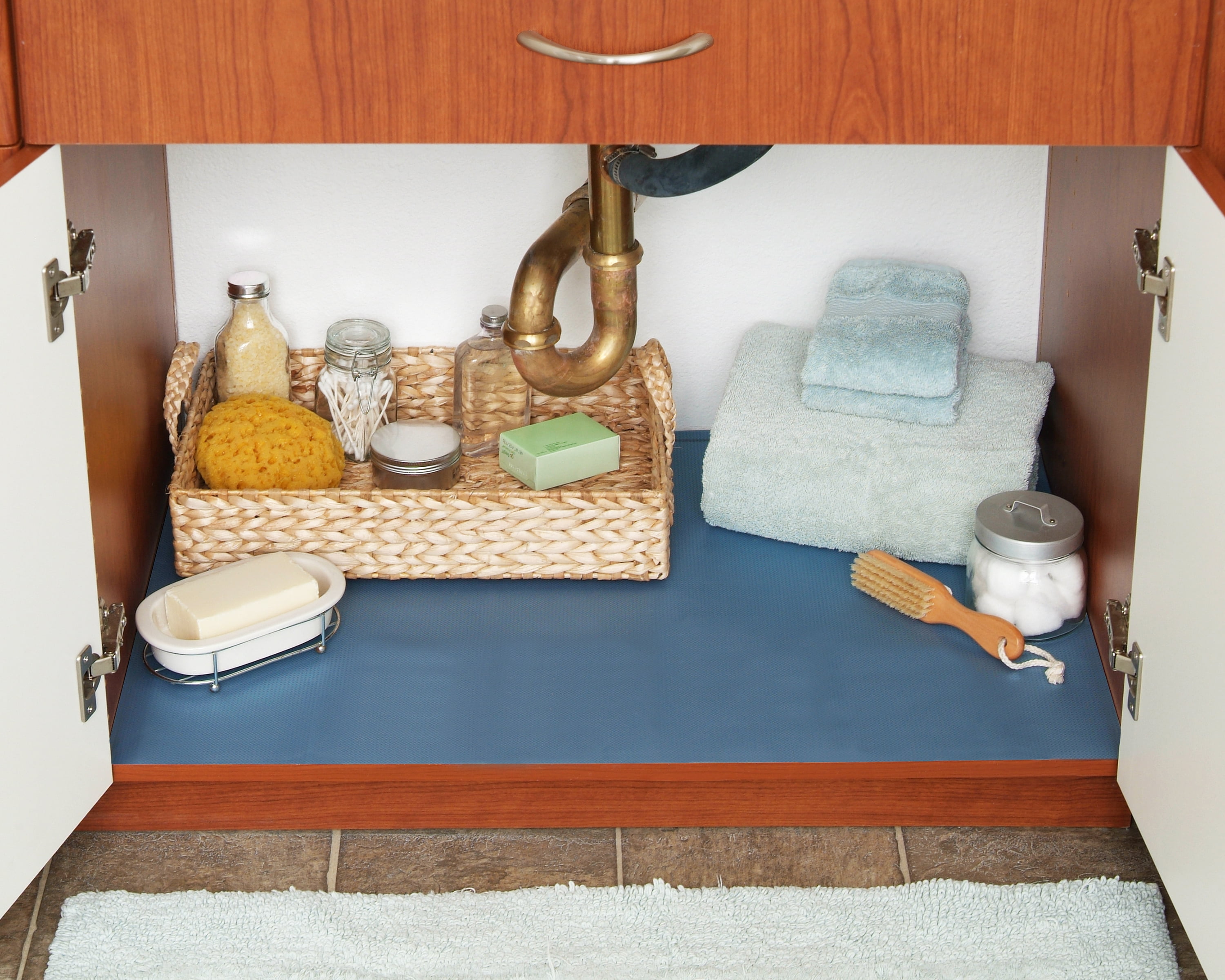 Con-Tact Brand Non-Adhesive Under The Sink And Vanity Mat, Absorbent /Waterproof, Premium Liner 24” x 48” , Blue