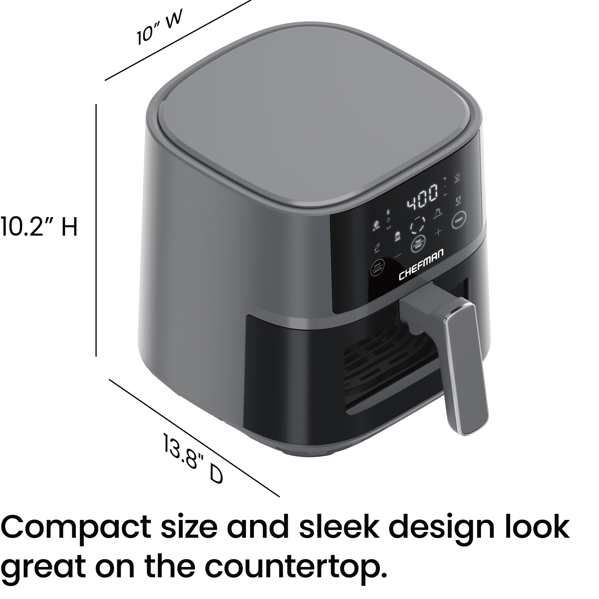 Open Box Chefman TurboFry® Touch 4-Qt Easy-View Air Fryer w/ 4 Cooking Presets and 450°F Hi-Fry Button - Gray