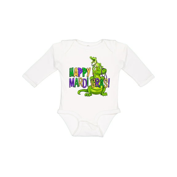 Inktastic Happy Mardi Gras Big and Little Alligators with Beads Boys or Girls Long Sleeve Baby Bodysuit