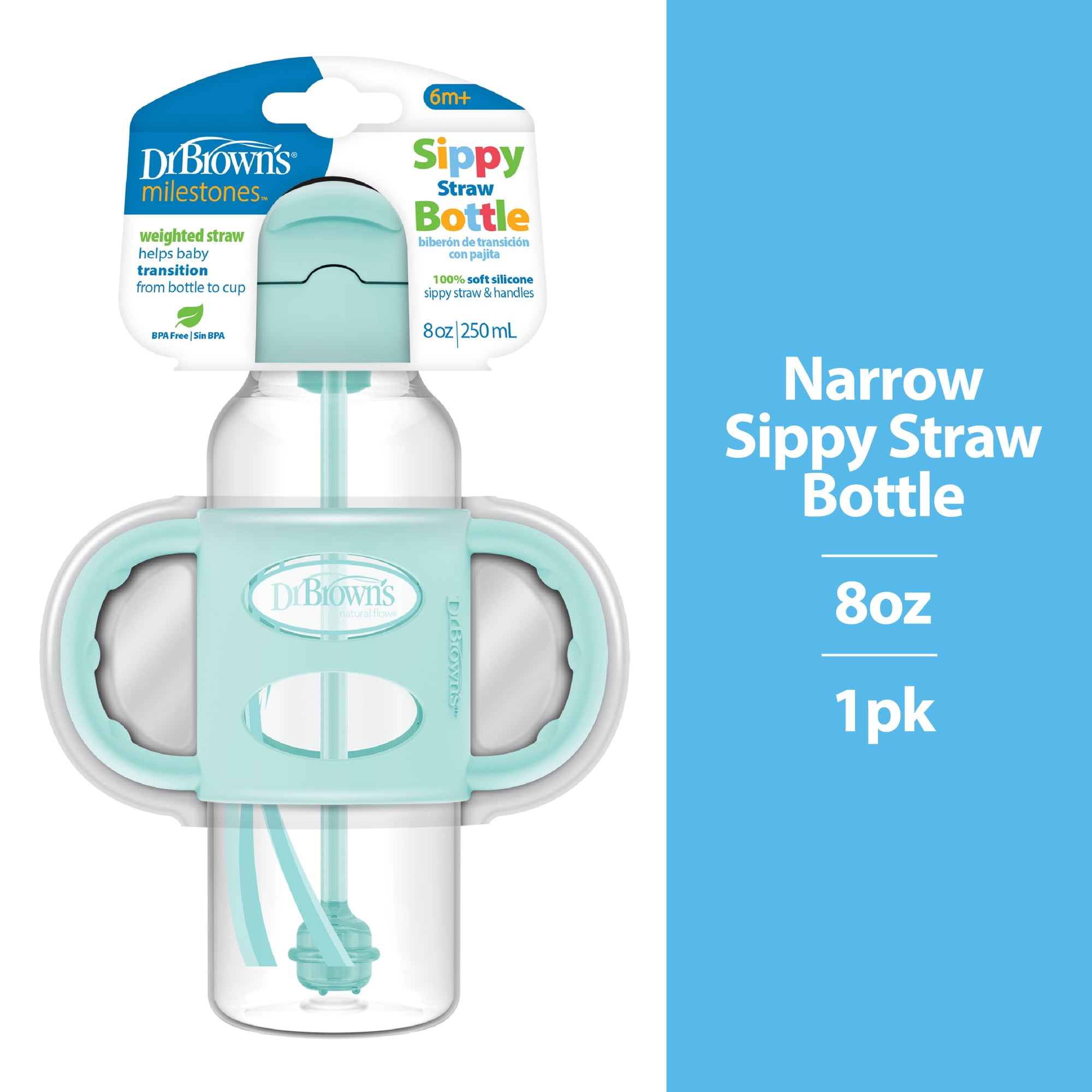 Dr. Brown's Milestones Sippy Straw Bottle with Silicone Handles - Green - 8oz