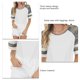 thumbnail image 4 of Top de mujer con cuello redondo, camiseta con bloques de color de camuflaje, túnica informal, cuello redondo, blusa de algodón de manga corta a rayas, Top blanco XL, 4 of 5
