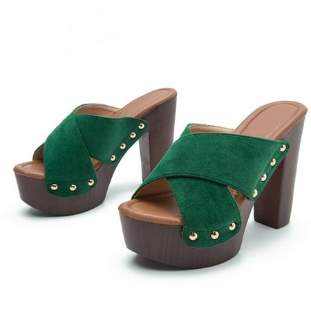 

Women s Sandals Suede Super High Chunky Heel Sexy Summer Beach Casual Solid Shoes