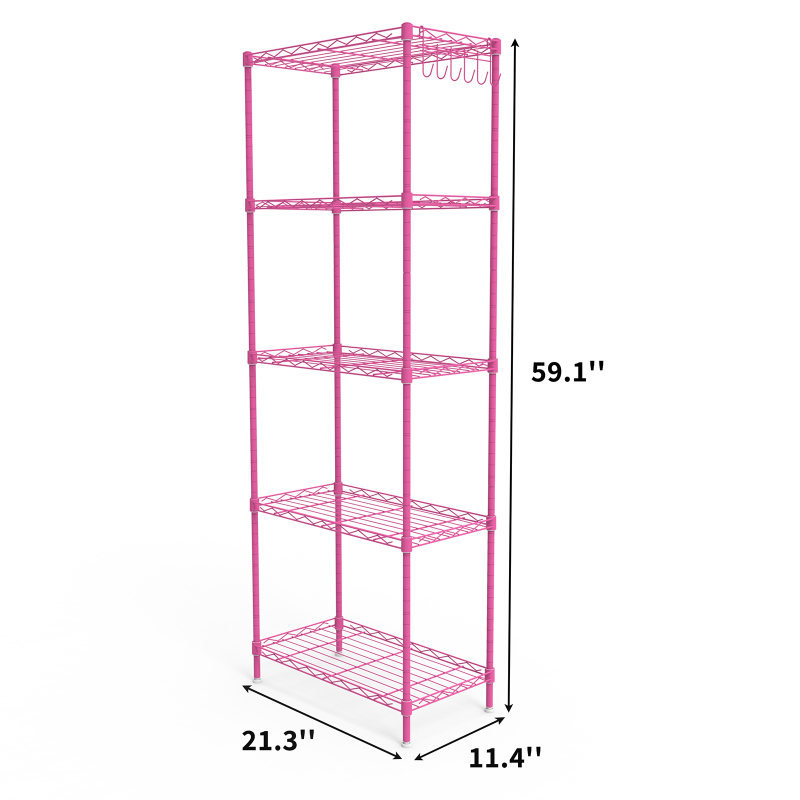 Ktaxon 5 Tier Layer 59"x21"x11.5" Storage Rack, Wire Shelving Adjustable Steel Storage Rack Organizer Kitchen, Barbie Pink