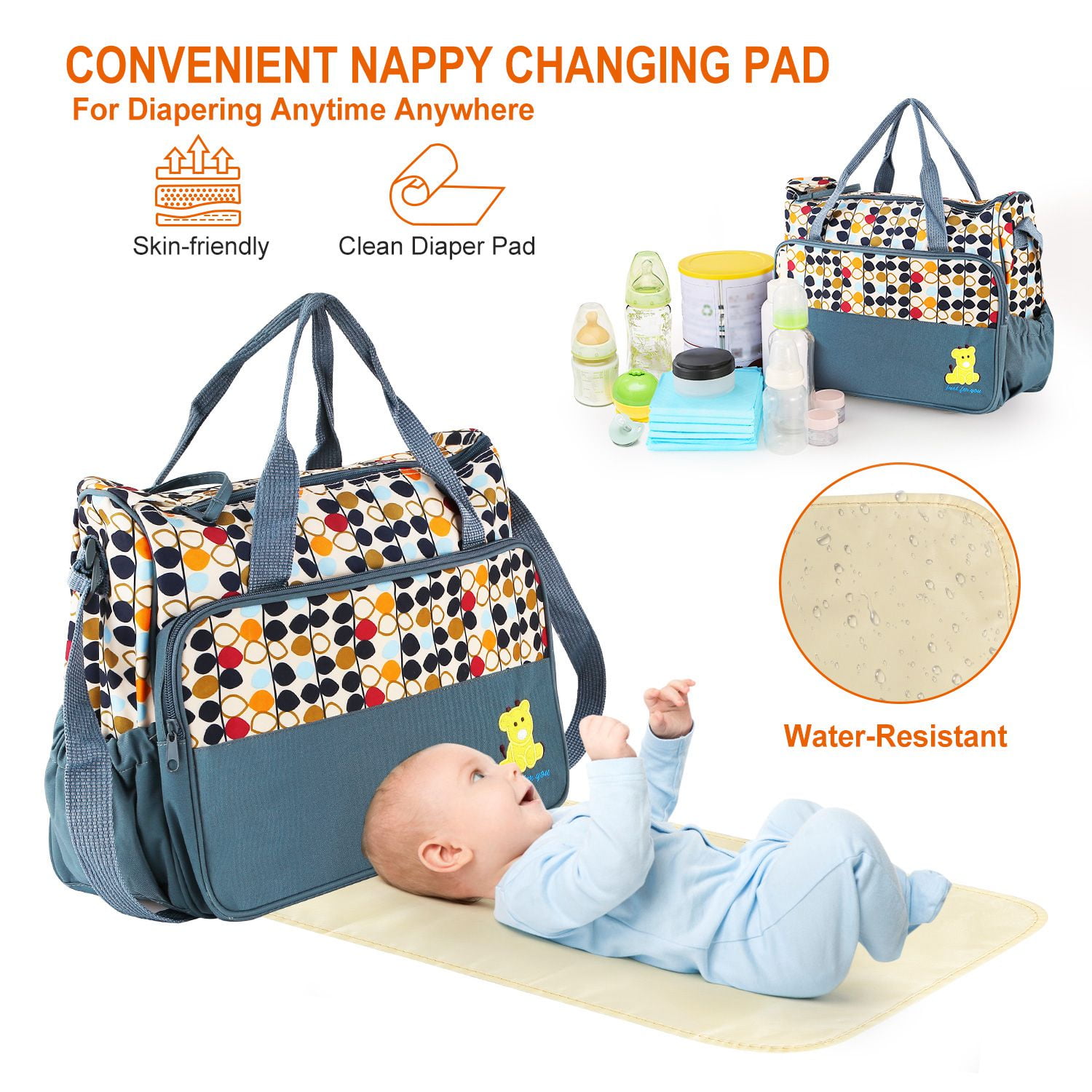 Moclever Baby Diaper Bag Tote Set, 5Pcs Baby Nappy Diaper Bags for Mom and Dad with Nappy Changing Pad Insulated Pockets, Grey