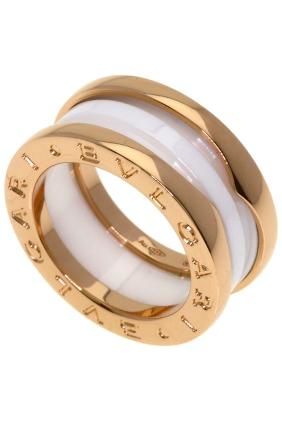 Pre-Owned BVLGARI B-zero1 2-band White Ceramic Ring #45 18K Pink Gold/Ceramic Women's