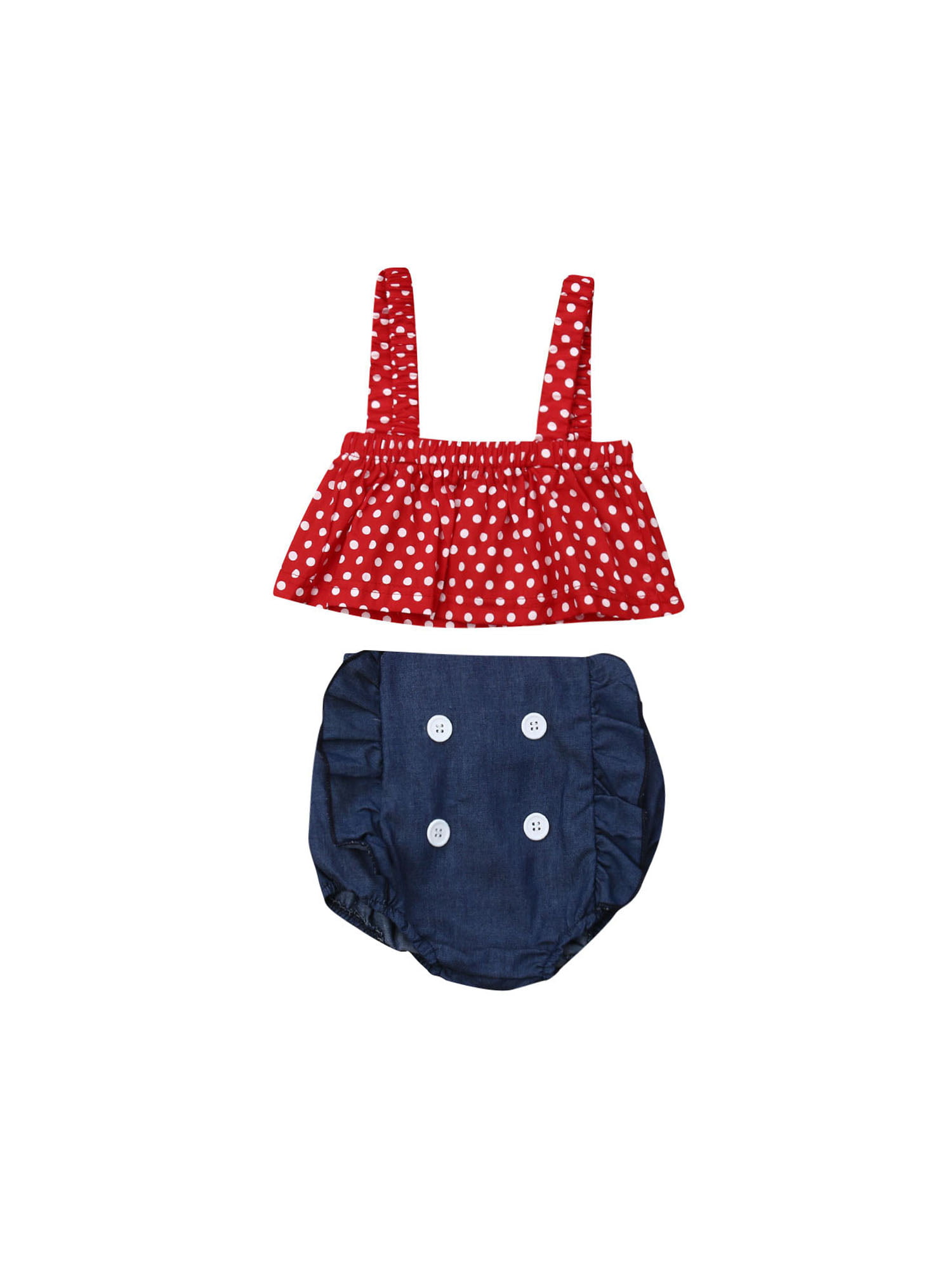 Newborn Infant Baby Girls Ruffle polka pointillés Imprimé Tops Pointillée Shorts Sets 