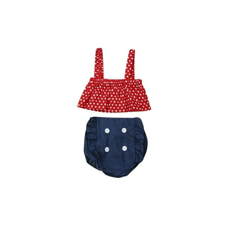

2PCS Newborn Baby Girls Polka Dot Crop Top Ruffle Shorts Outfit Clothes Set