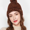thumbnail image 4 of Gorro para mujer, hombre, gorro de invierno, gorros con puños para mujer, gorros cálidos para esquí, rojo-marrón, 4 of 5