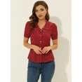thumbnail image 2 of DARING DIVA Women's Polka Dots Peter Pan Collar Puff Sleeve Shirt XXL Red, 2 of 6