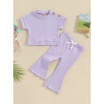 thumbnail image 2 of FEORJGP Kid Girls Daily Summer Pants Set Toodler Short Sleeve T-shirt Crew Neck Shirt Crop Tops with Flare Pants Infant Casual Slim Solid Outfit, 2 of 9