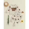 thumbnail image 4 of Loicainy Toddler Baby Boy Fall Spring Outfits 6 12 18 24 Months 2T 3T Letter Embroidery Long Sleeve Round Neck Pullover + Elastic Waist Football Print Pants 2 Pcs Clothes Set, 4 of 10