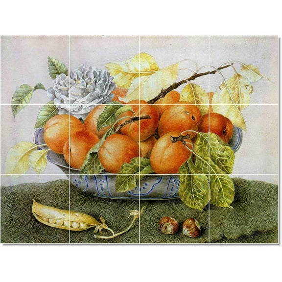 Ceramic Tile Mural-Giovanna Garzoni Fruit Vegetables Painting 14. 17" w x 12.75" h using (12) 4.25 x 4.25 ceramic tiles