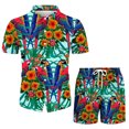 thumbnail image 4 of Conjunto de ropa de playa hawaiana para hombre Conjunto de 2 piezas de camisa bohemia de verano y pantalones cortos Pompotops  oipoqjl51236, 4 of 9