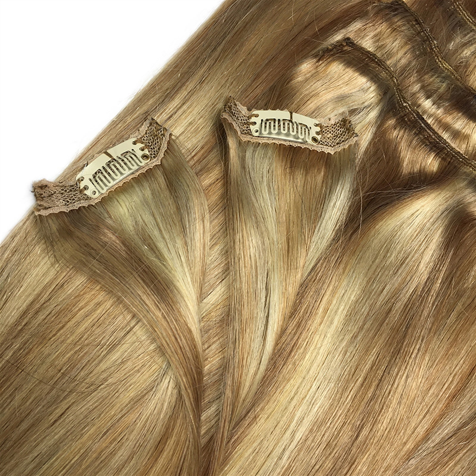 8 Pieces 10-26 inches Remy Clip in Ombre Hair Extensions Human Hair Light Blonde Golden Straight - Silky Straight Long Thick Real Hair Extensions for Women Fashion