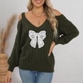 thumbnail image 2 of Rutainlusire Womens Trendy Comfy Bow Printed Sweaters Blouses Women's Casual Fashion V-Neck Bow Long Sleeved Off Shoulder Loose Pullover Sweater, 2 of 6