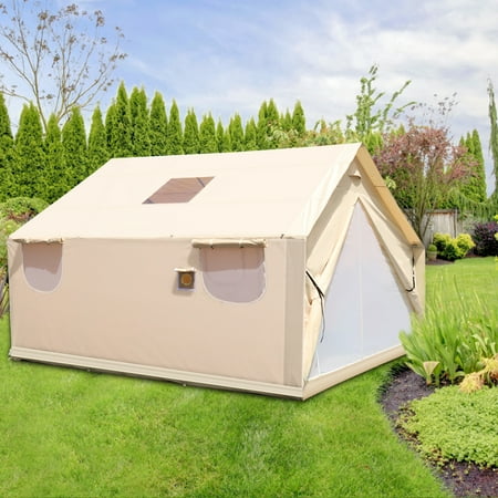 VEVOR Canvas Wall Tent 12x14ft Wall Tent with PVC Storm Flap Large Canvas Wall Tent Waterproof Camping Canvas Tents with Stove Hole for 8-10 People Outdoor Camping Hiking Party Hunting