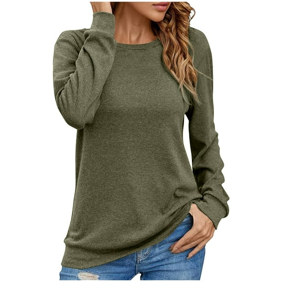 Aloohaidyvio blouses for women $5,Fashion Womens Long Sleeve Comfortable Breathable Round--Neck Shirt Tops,Undershirts for Women