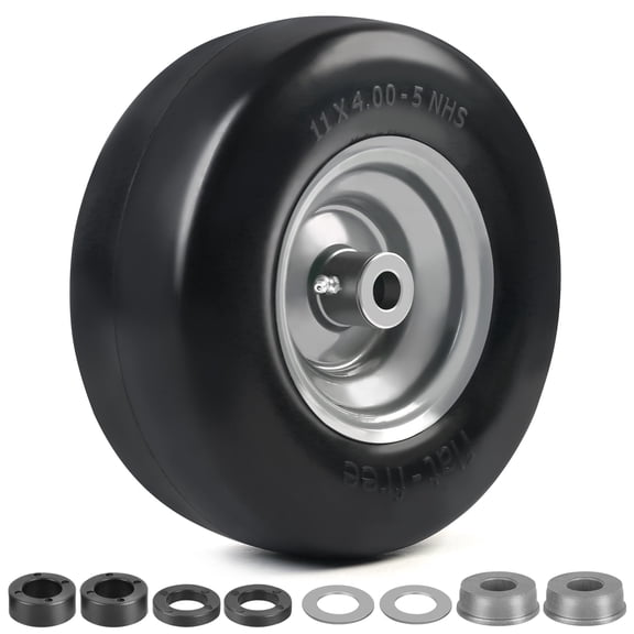 LotFancy 11x4.00-5" Flat Free Lawn Mower Tire and Wheel, Smooth Tread Tire for Zero Turn Mowers