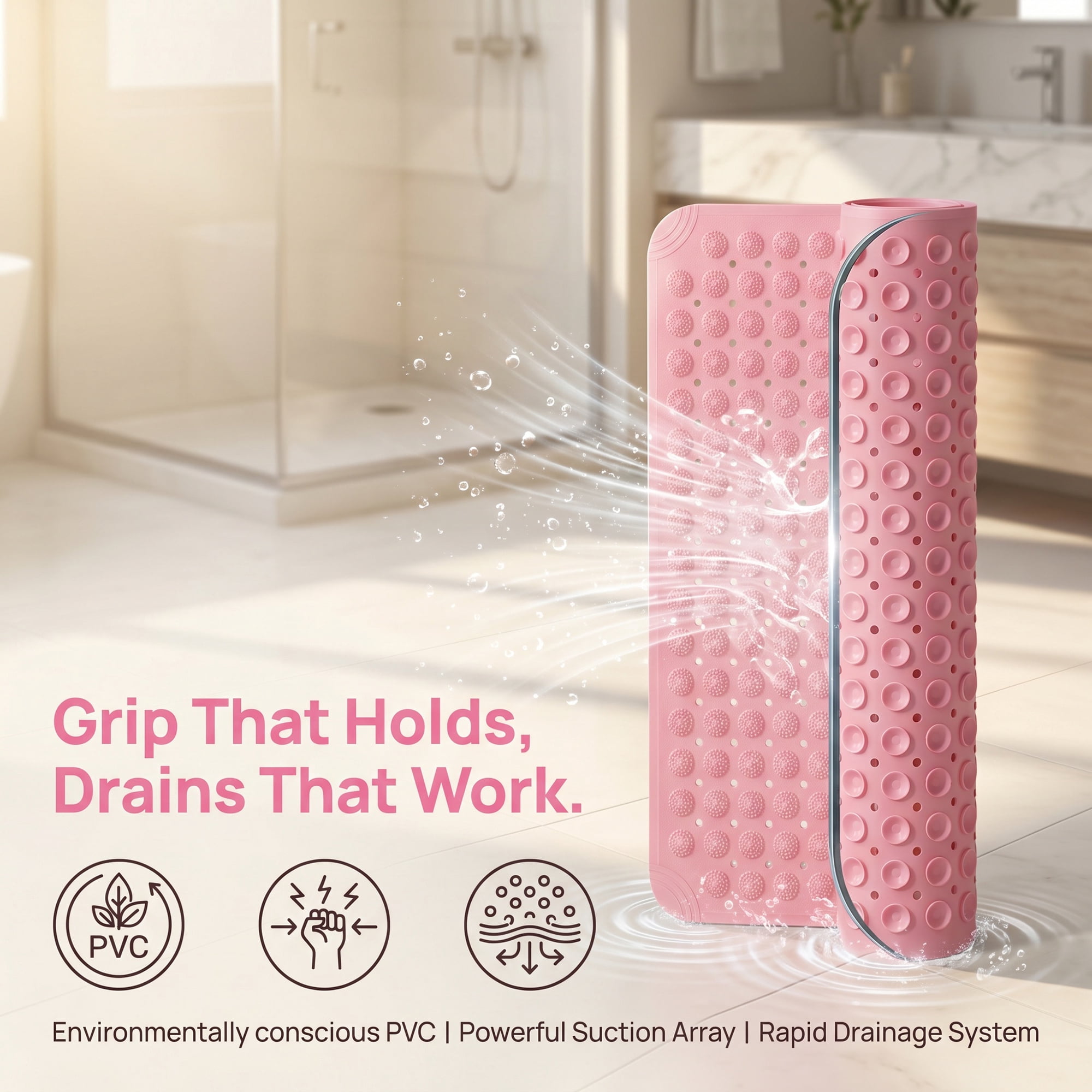 Unique Bargains Non Slip Quick Dry Machine Washable Bath Tub Mat Pink 28" x 14"