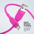 thumbnail image 3 of Powertek Neon Pink Silicone USB-A to Lightning Cable 6ft MFi Certified Fast Charging iPhone Charger Cord, Durable Tangle-Free Sync Cable for iPhone, iPad & iPod, 3 of 6