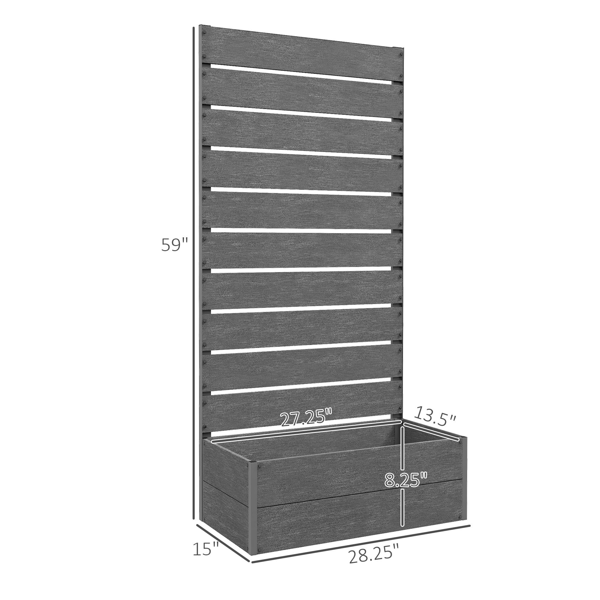 Raised Garden Bed with Trellis for Climbing Plants, Planter Box with Drainage Gap, Freestanding Trellis Planter for Outdoor, Patio, Deck, 28.25" x 15" x 59", Gray