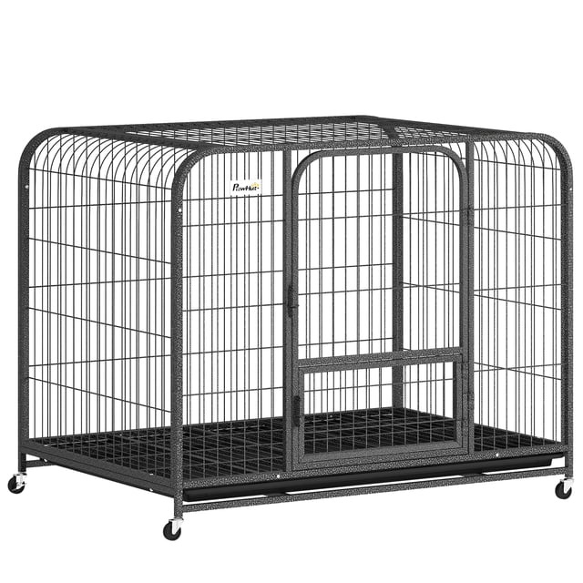 PawHut Cage pour Chien Robuste de 43 Pouces, Grande Cage en Métal pour Chien avec Roues