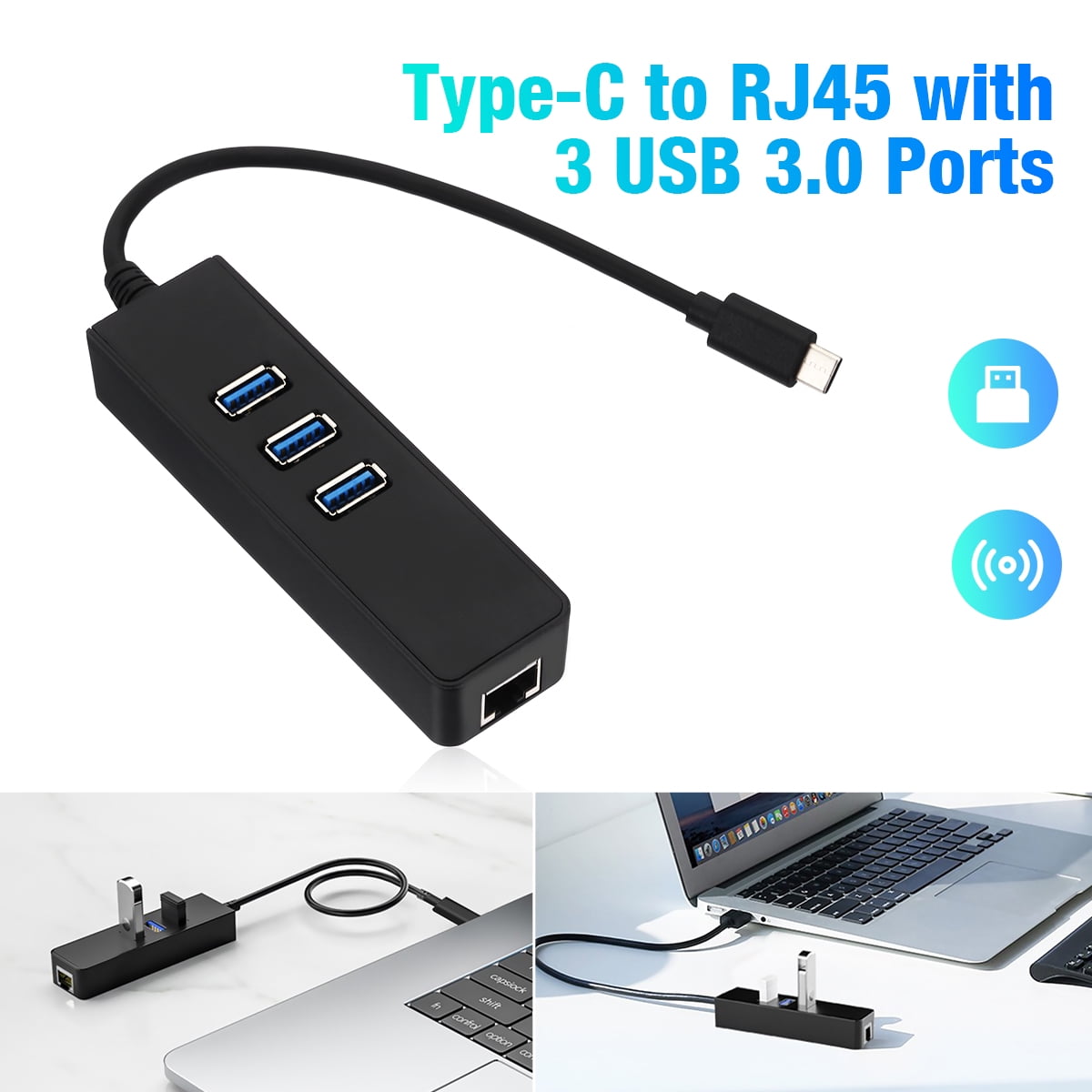 Poweradd USB C Hub Adapter USBC to RJ45 3 USB 3.0 Port