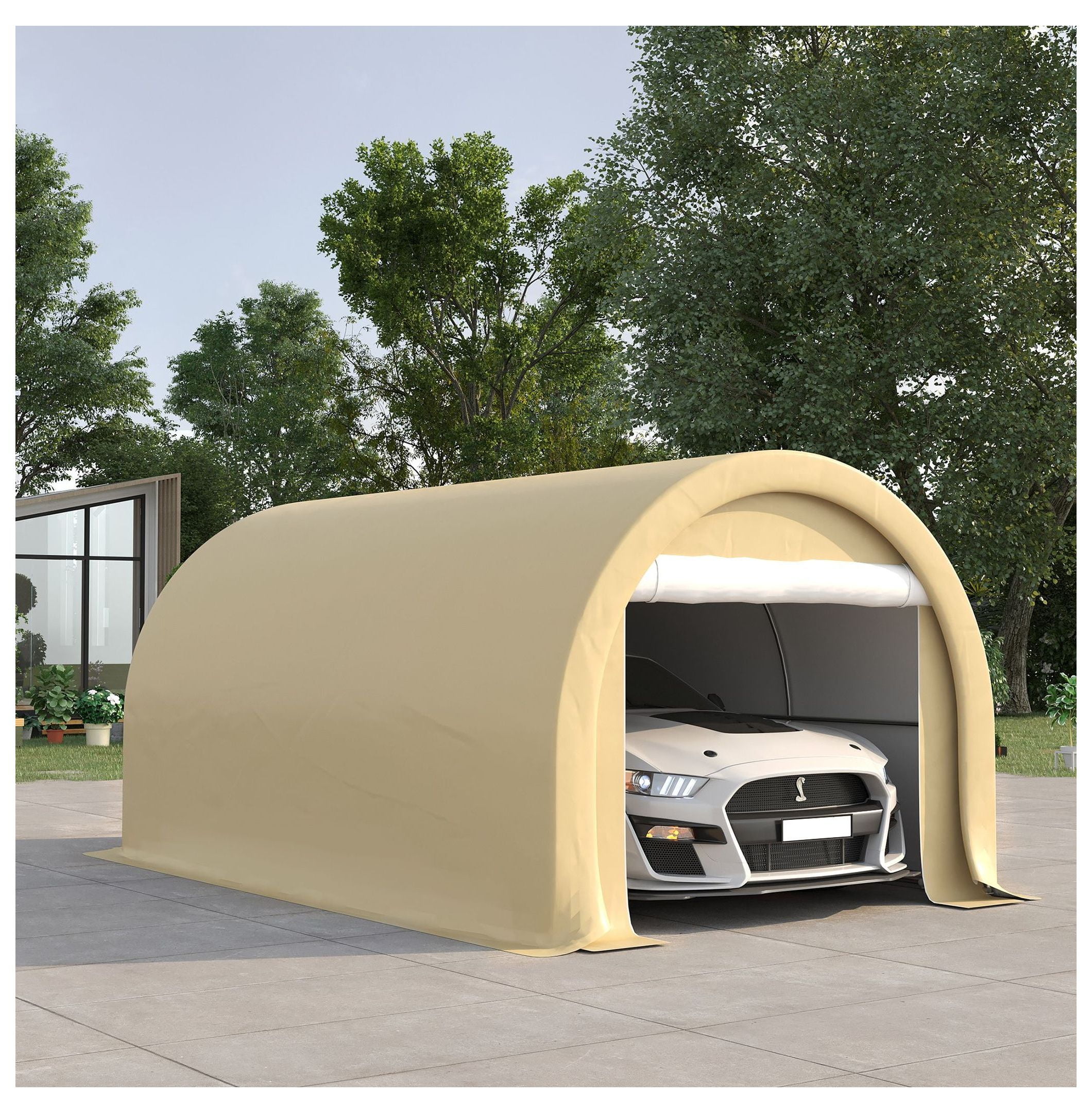 16'x10' Carport Heavy Duty Portable Garage Tent with Zipper Door - Anti-UV PE Canopy Cover for Car, Truck, Boat, RV - Outdoor Storage Shelter