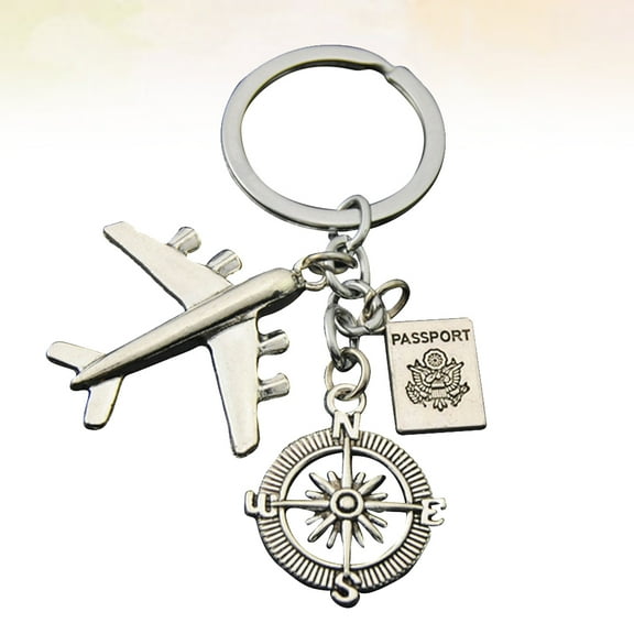 COSMOBETTY 2Pcs Keychain Decor Airplane Shape Pendant Charm Alloy Silver Chain Accessories 1.2x1.2x0.08in