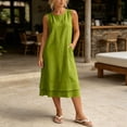 thumbnail image 5 of Karymi Plus Size Sleeveless Midi Dress, Round Neck Casual A-Line Dress with Double Layer Hem and Pockets, Solid Summer Flowy Shift Dress Cocktail Dresses for Women, 5 of 6