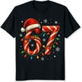 thumbnail image 2 of 100% Cotton Christmas Candy Cane Number 67 Santa Hat Lights Snowflakes Holiday T-Shirt For Women Men Unisex Festive Xmas Shirt, 2 of 5