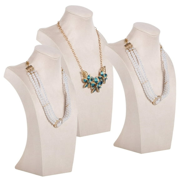 3 PCS Mannequin Necklace Jewelry Display Stands, Velvet Pendant Display Holder, Beige