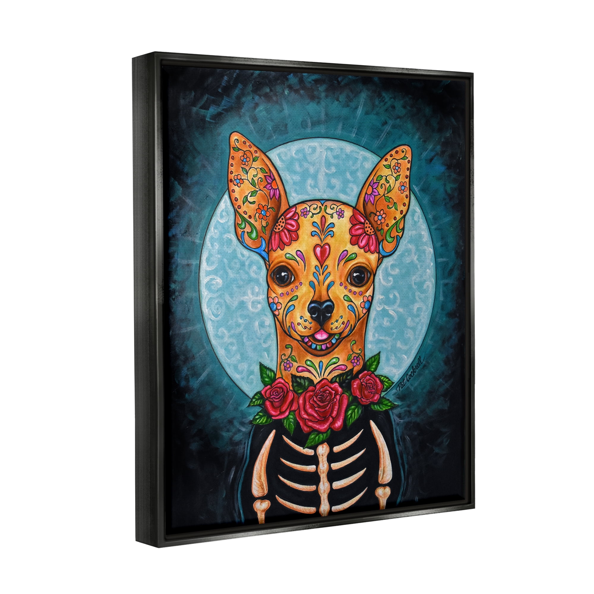 Stupell Industries Day of Dead Chihuahua Animals & Insects Painting Black Floater Framed Art Print Wall Art, 25 x 31