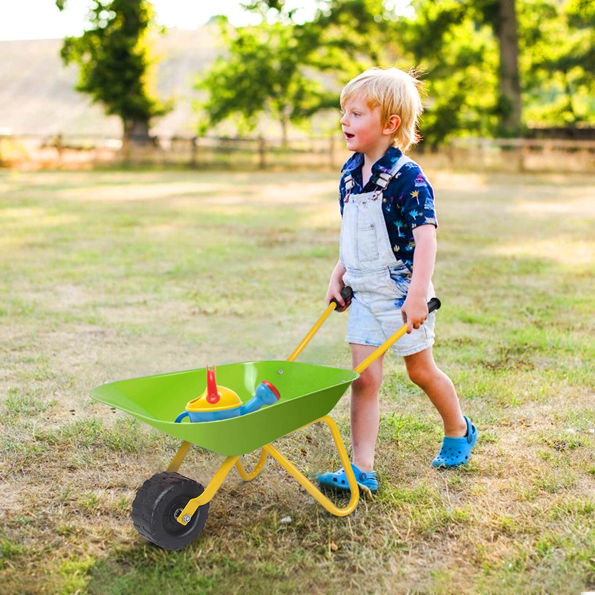 Carretilla De Metal Para Niños COSTWAY – Capacidad De 20 Kg Con Ruedas Todo Terreno | Carro De Juguete De Acero Para Jardín, Arena Y Nieve | Edad 2+