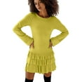 thumbnail image 3 of Women'S Long Sleeve Mini Dress Boat Neck Ruffle Bodycon Mini Flowy Cocktail Party Dresses Mustard Yellow S, 3 of 9