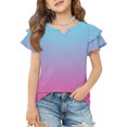 thumbnail image 2 of Dwellite Girls V-Neck Shirts Short Sleeve Cute Summer Tee Shirts Baggy Soft Tops 3-13 Years Sky Blue 120, 2 of 7