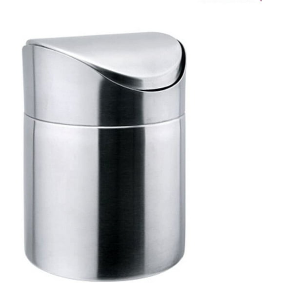 Poubelle de Table Mini en Acier Inoxydable Bac à Déchets Seau de Rangement des Déchets Couvercle à Bascule (Argent)