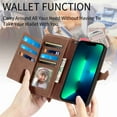 thumbnail image 3 of Dteck Samsung S21 Ultra Case, Shockproof Wallet for Women Men, Durable PU Leather Magnetic Flip Lanyard Strap Wristlet Zipper Card Holder Phone Case, Brown, 3 of 10