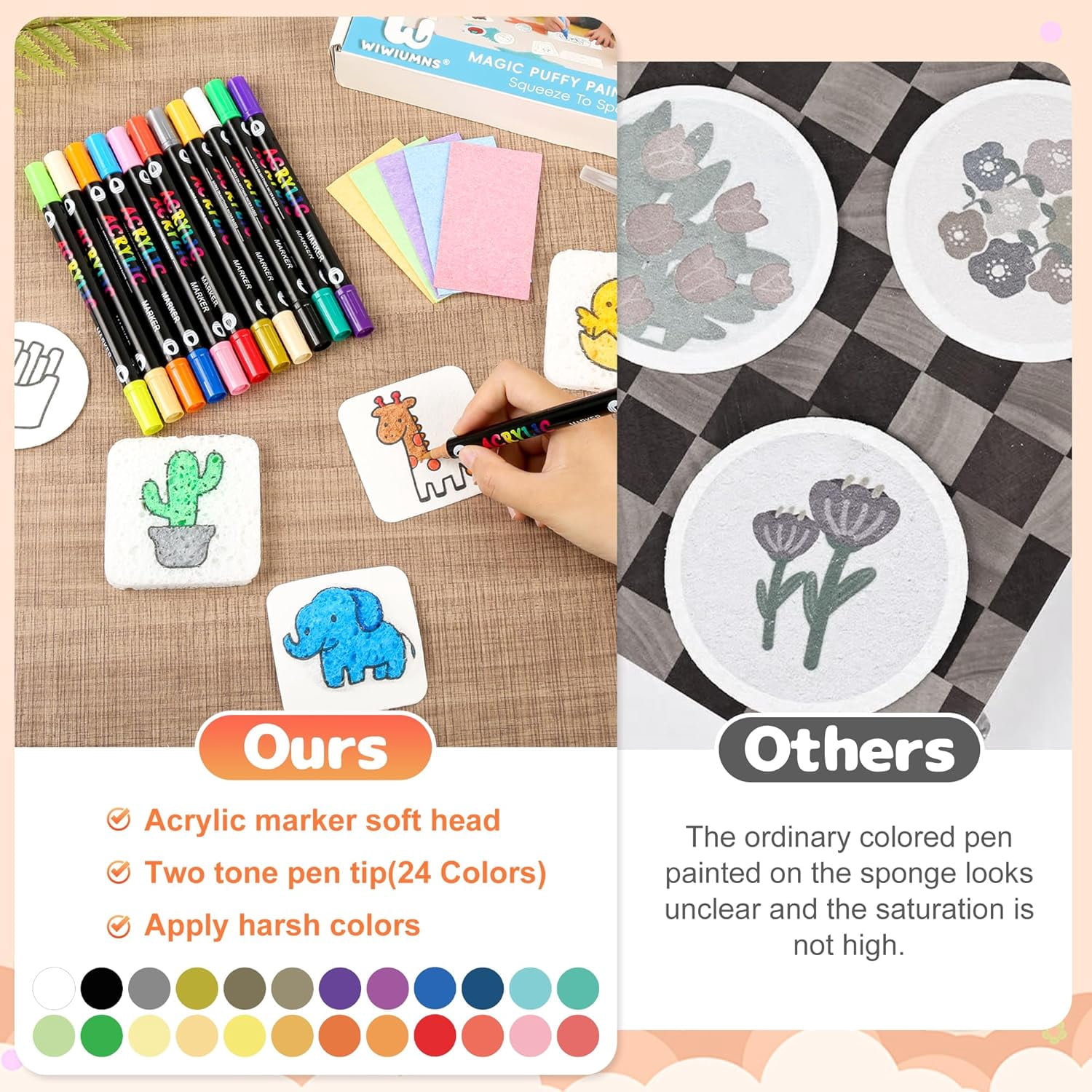 Magic Foam Texture Painting Kit for Kids Ages 6-10, 67-Piece 3D Puffy Art Set with 30 Foam Sheets, 24-Color Acrylic Markers, 2 Water Brushes and Storage Bag