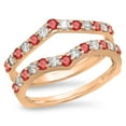 thumbnail image 1 of 0.95 Carat (ctw) 10K Rose Gold Round Ruby & White Diamond Ladies Anniversary Wedding Band Enhancer Guard Double Ring 1 C, 1 of 1